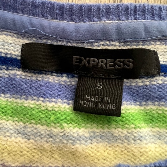 Express All Lambswool Cardigan Sweater Pastel Stripe with Crystal Button - Picture 4 of 5
